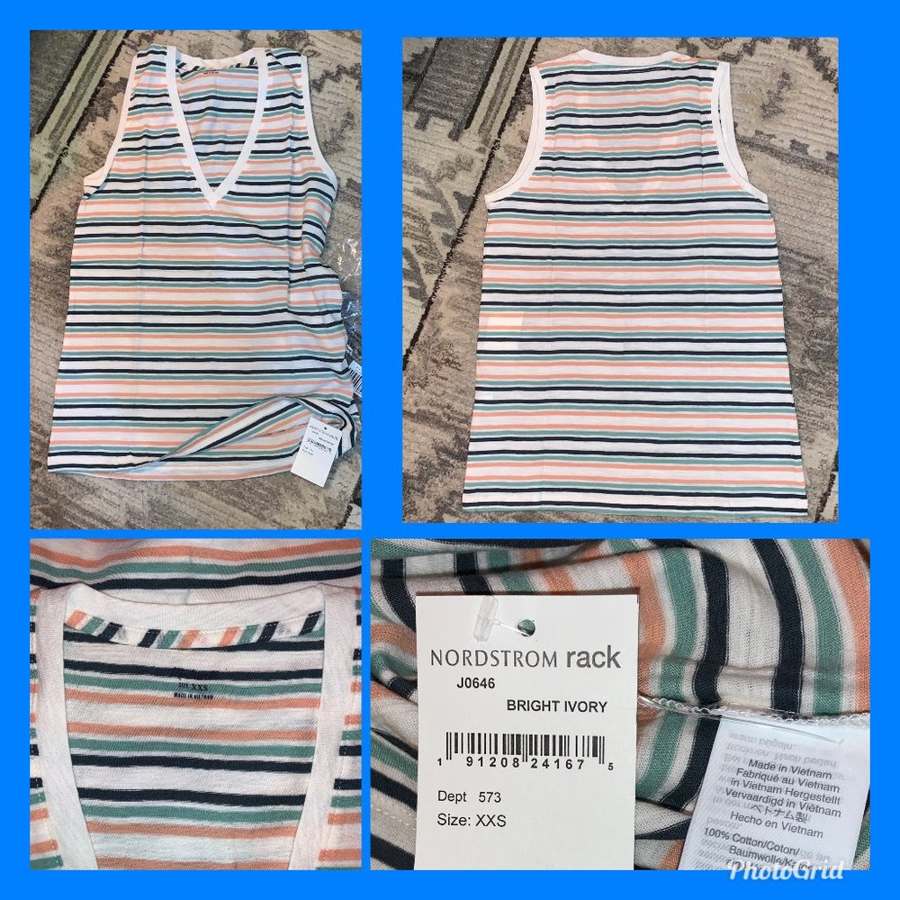 MADEWELL SLEEVELESS STRIPED TOP V-NECK SZ XXS